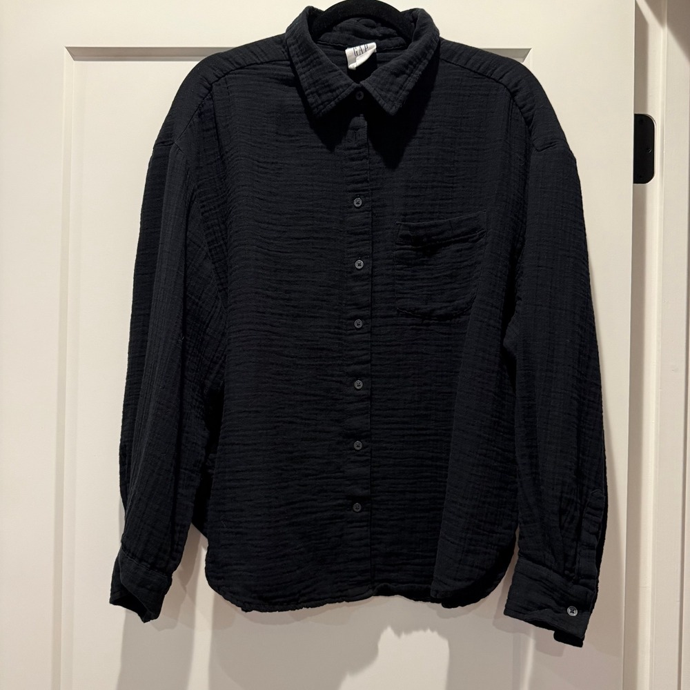 Coastal Minimalist GAP The Big Shirt M Black Cotton Gauze Oversized Button Down